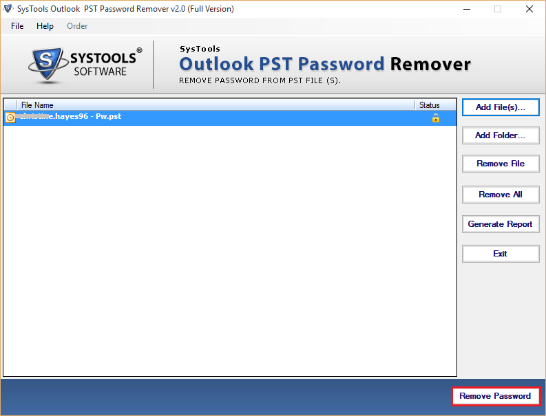 remove pst file password